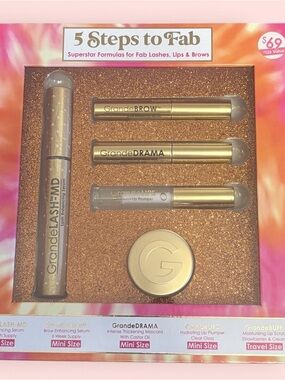 ‼️SOLD-Grande Cosmetics 5 Steps to Fab Makeup Lash & Brow Set - Gold